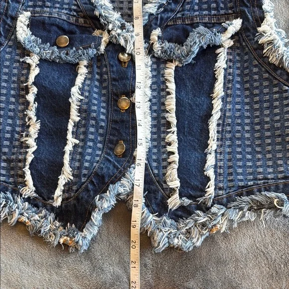 Vintage Simply Barbara of Colorado Frayed Denim Vest with Checkered Pattern - Picture 9 of 10